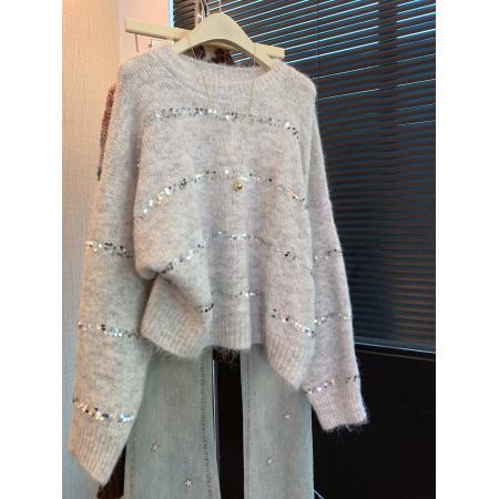 FA50082# 复古圆领毛衣女春秋秋季新款宽松软糯套头针织衫长袖上衣 服裝批發女裝批發服飾貨源