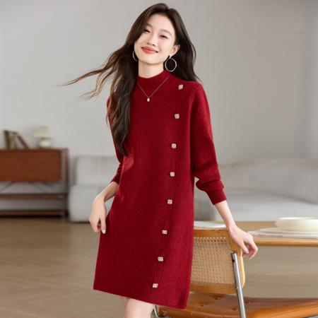 FA50084# 毛衣女秋冬新款中长款打底衫内搭遮屁股针织连衣裙 服裝批發女裝批發服飾貨源