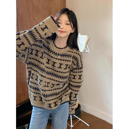 FA50085# 北欧风小众费尔岛提花慵懒毛衣女冬季氛围感穿搭高级针织衫上衣 服裝批發女裝批發服飾貨源