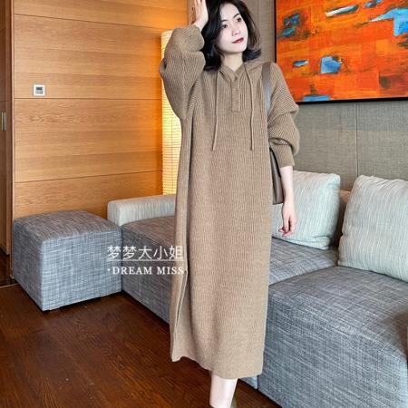 FA50086# 暮云春树气质厚针织卫衣型连帽毛织连衣裙连衣裙L2551 服裝批發女裝批發服飾貨源
