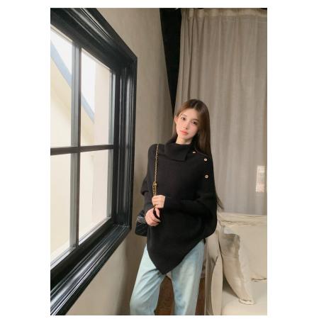 FA50088# 韩系慵懒假两件围脖领咖色针织衫女秋季新款独特气质轻熟上衣 服裝批發女裝批發服飾貨源