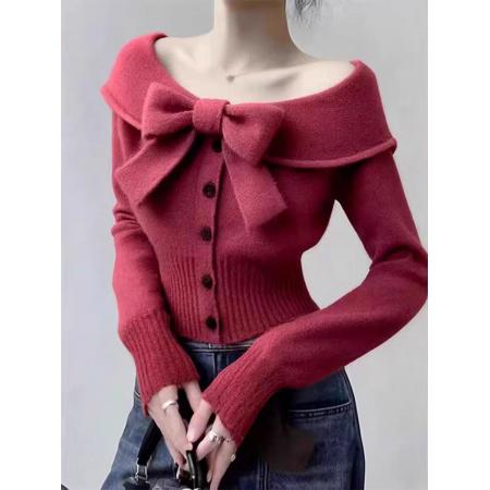 FA50089# 今年流行小香风蝴蝶结高级设计感时髦上衣女毛衣潮 服裝批發女裝批發服飾貨源