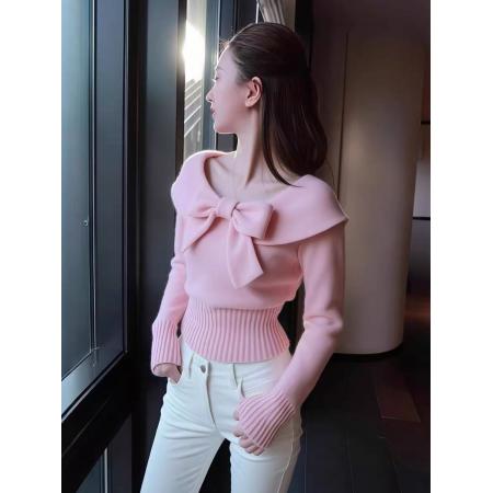 FA50089# 今年流行小香风蝴蝶结高级设计感时髦上衣女毛衣潮 服裝批發女裝批發服飾貨源