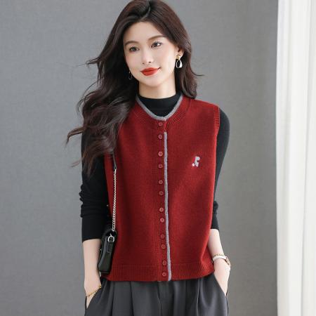 FA50090# 羊毛马甲开衫女士春秋外搭叠穿针织外套马夹坎肩上衣无袖毛衣背心 服裝批發女裝批發服飾貨源