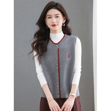 FA50090# 羊毛马甲开衫女士春秋外搭叠穿针织外套马夹坎肩上衣无袖毛衣背心 服裝批發女裝批發服飾貨源