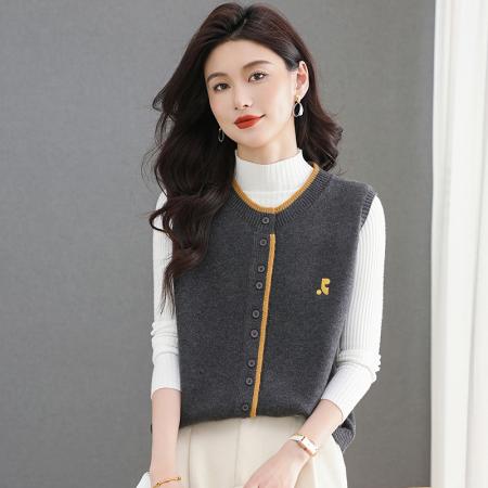 FA50090# 羊毛马甲开衫女士春秋外搭叠穿针织外套马夹坎肩上衣无袖毛衣背心 服裝批發女裝批發服飾貨源