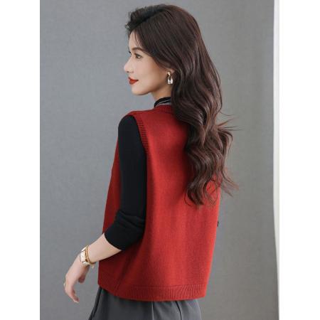FA50090# 羊毛马甲开衫女士春秋外搭叠穿针织外套马夹坎肩上衣无袖毛衣背心 服裝批發女裝批發服飾貨源