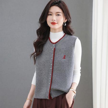 FA50090# 羊毛马甲开衫女士春秋外搭叠穿针织外套马夹坎肩上衣无袖毛衣背心 服裝批發女裝批發服飾貨源