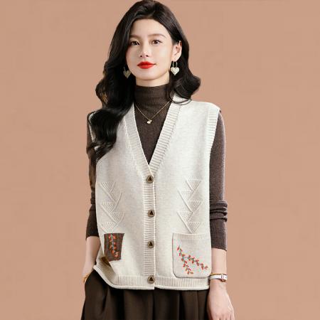 FA50091# 羊毛马甲背心女士春秋外搭针织开衫叠穿坎肩上衣洋气毛衣外套 服裝批發女裝批發服飾貨源