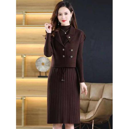 FA50097# 轻奢时尚秋冬新款羊毛套装连衣裙针织减龄收腰两件套 服裝批發女裝批發服飾貨源