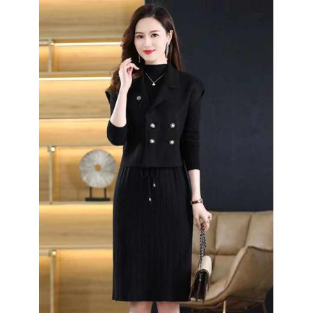 FA50097# 轻奢时尚秋冬新款羊毛套装连衣裙针织减龄收腰两件套 服裝批發女裝批發服飾貨源