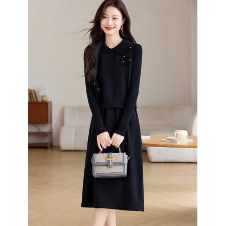 FA50098# 马甲针织连衣裙两件套女新款深秋初冬穿搭超好看灰色冬季裙子 服裝批發女裝批發服飾貨源