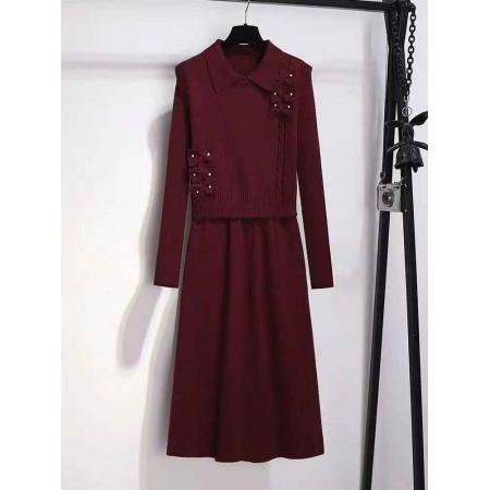 FA50098# 马甲针织连衣裙两件套女新款深秋初冬穿搭超好看灰色冬季裙子 服裝批發女裝批發服飾貨源