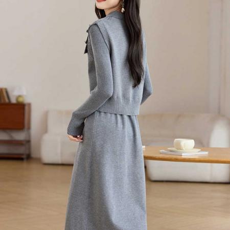 FA50098# 马甲针织连衣裙两件套女新款深秋初冬穿搭超好看灰色冬季裙子 服裝批發女裝批發服飾貨源