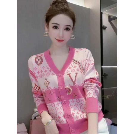 FA50100# 欧洲站镶钻字母V领冰丝针织开衫女秋季洋气时尚外套超火显瘦上衣 服裝批發女裝批發服飾貨源