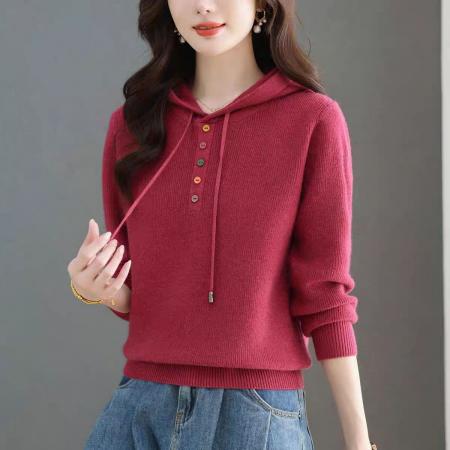 FA50101# 连帽羊毛衫女秋冬新款宽松毛衣打底衫休闲百搭针织上衣 服裝批發女裝批發服飾貨源