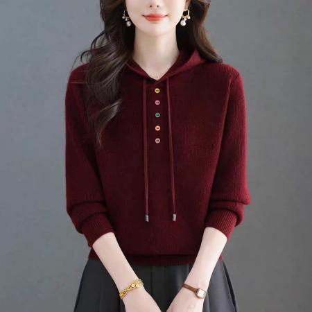 FA50101# 连帽羊毛衫女秋冬新款宽松毛衣打底衫休闲百搭针织上衣 服裝批發女裝批發服飾貨源