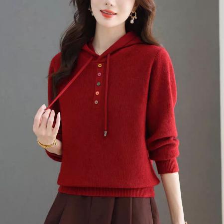 FA50101# 连帽羊毛衫女秋冬新款宽松毛衣打底衫休闲百搭针织上衣 服裝批發女裝批發服飾貨源