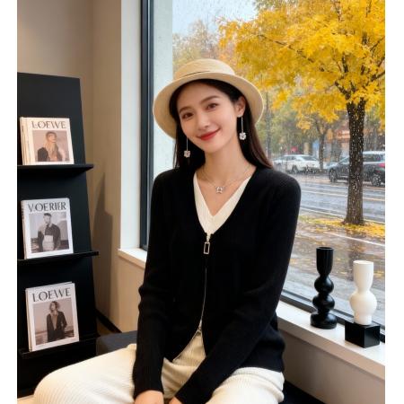 FA50102# 秋季新品灰色针织衫长袖女时尚修身假两件设计感显瘦减龄上衣 服裝批發女裝批發服飾貨源