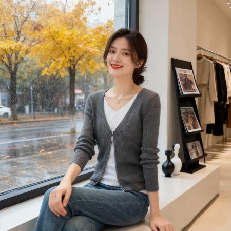 FA50102# 秋季新品灰色针织衫长袖女时尚修身假两件设计感显瘦减龄上衣 服裝批發女裝批發服飾貨源