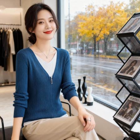 FA50102# 秋季新品灰色针织衫长袖女时尚修身假两件设计感显瘦减龄上衣 服裝批發女裝批發服飾貨源