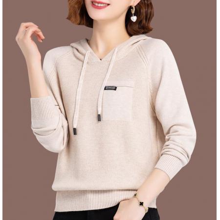 FA50105# 新款羊毛衫女士纯色卫衣秋季连帽打底衫帽衫短款针织宽松毛衣 服裝批發女裝批發服飾貨源