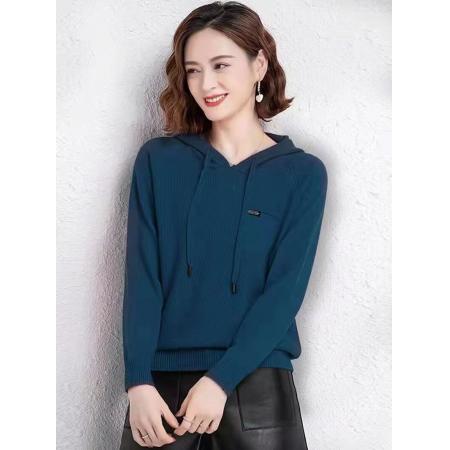 FA50105# 新款羊毛衫女士纯色卫衣秋季连帽打底衫帽衫短款针织宽松毛衣 服裝批發女裝批發服飾貨源