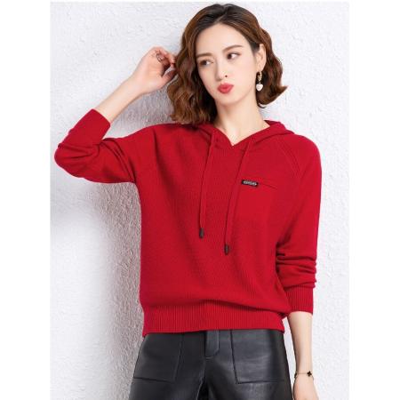 FA50105# 新款羊毛衫女士纯色卫衣秋季连帽打底衫帽衫短款针织宽松毛衣 服裝批發女裝批發服飾貨源