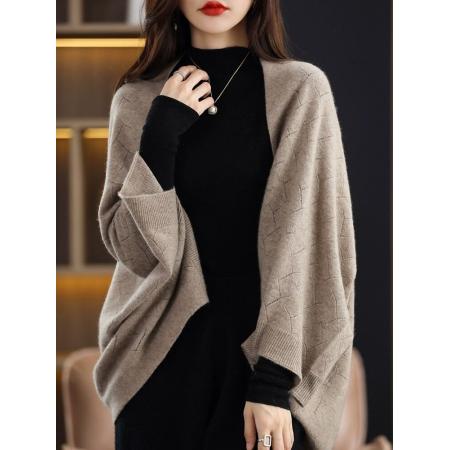 FA50106# 早秋针织披肩围巾两用女镂空薄外套斗篷宽松针织衫 服裝批發女裝批發服飾貨源