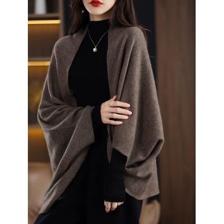 FA50106# 早秋针织披肩围巾两用女镂空薄外套斗篷宽松针织衫 服裝批發女裝批發服飾貨源