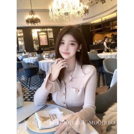 FA50109# 小香风半开领长袖针织连衣裙女秋冬纯欲名媛气质紧身收腰包臀短裙 服裝批發女裝批發服飾貨源