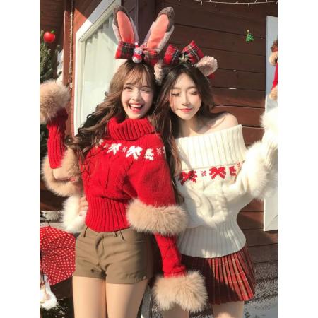 FA50110# 圣诞节红色毛毛针织毛衣女秋冬季加厚小个子慵懒气质宽松斗篷上衣 服裝批發女裝批發服飾貨源