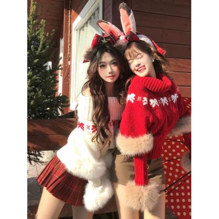 FA50110# 圣诞节红色毛毛针织毛衣女秋冬季加厚小个子慵懒气质宽松斗篷上衣 服裝批發女裝批發服飾貨源