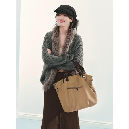 FA50113# 毛领绞花针织外套复古蝙蝠袖宽松显瘦气质慵懒开衫 服裝批發女裝批發服飾貨源