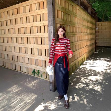 FA50115# 秋韩系圆领条纹小狗刺绣小众修身披肩针织开衫女 服裝批發女裝批發服飾貨源