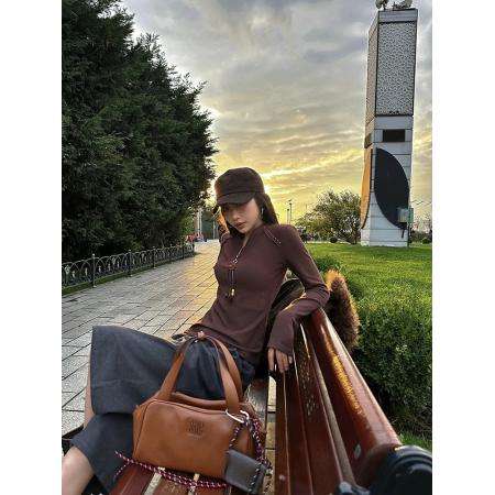 FA50117# 咖棕色立体装饰长袖T恤女秋冬新款设计感上衣 服裝批發女裝批發服飾貨源