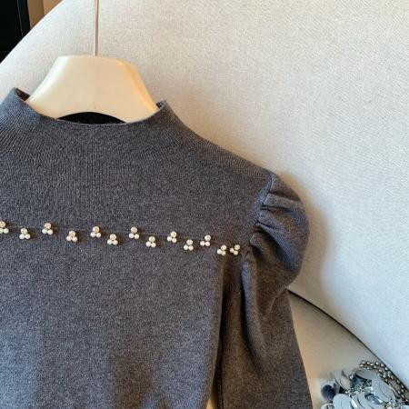 FA50123# 冬季新款半高领打底针织衫胸口镶砖钉珠洋气减龄内搭毛衣 服裝批發女裝批發服飾貨源