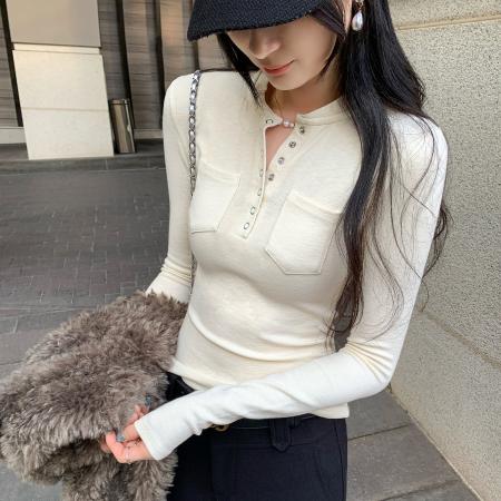 FA50128# 图亨利领长袖内搭打底衫T恤女秋冬新款高级感修身上衣 服裝批發女裝批發服飾貨源