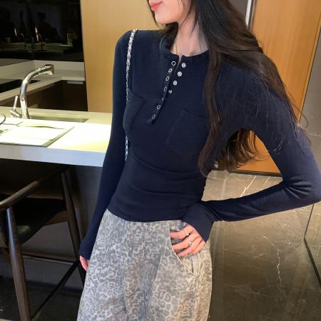 FA50128# 图亨利领长袖内搭打底衫T恤女秋冬新款高级感修身上衣 服裝批發女裝批發服飾貨源