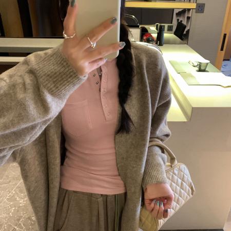 FA50128# 图亨利领长袖内搭打底衫T恤女秋冬新款高级感修身上衣 服裝批發女裝批發服飾貨源