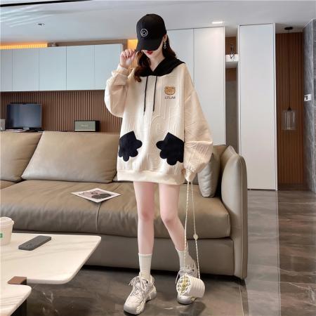 FA50129# 提花复合贝贝绒加绒加厚卫衣女开衫连帽外套大码女装上衣 服裝批發女裝批發服飾貨源