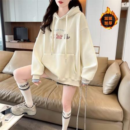 FA50131# 华棉复合真超冬季加绒连帽刺绣卫衣外套女潮 服裝批發女裝批發服飾貨源