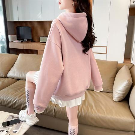 FA50131# 华棉复合真超冬季加绒连帽刺绣卫衣外套女潮 服裝批發女裝批發服飾貨源