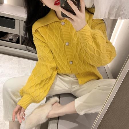 FA50136# 冬季新款大领子麻花毛衣排扣加厚开衫外套女上衣 服裝批發女裝批發服飾貨源