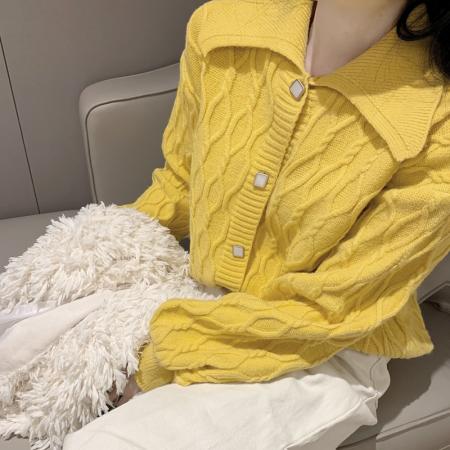 FA50136# 冬季新款大领子麻花毛衣排扣加厚开衫外套女上衣 服裝批發女裝批發服飾貨源