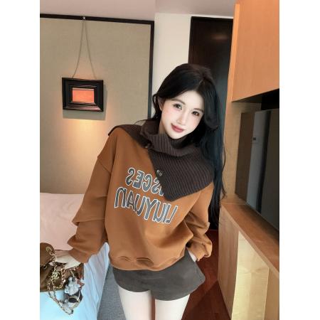 FA50141# 围脖+松弛感加绒保暖卫衣女绒衫长袖上衣宽松显瘦外套 服裝批發女裝批發服飾貨源