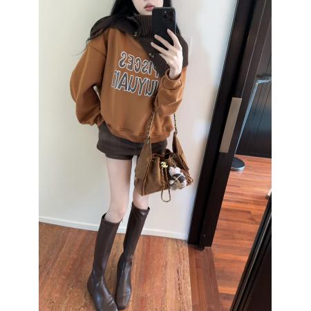 FA50141# 围脖+松弛感加绒保暖卫衣女绒衫长袖上衣宽松显瘦外套 服裝批發女裝批發服飾貨源