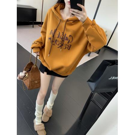 FA50146# 慵懒风oversize字母印花连帽卫衣宽松高级感中长款外套 服裝批發女裝批發服飾貨源