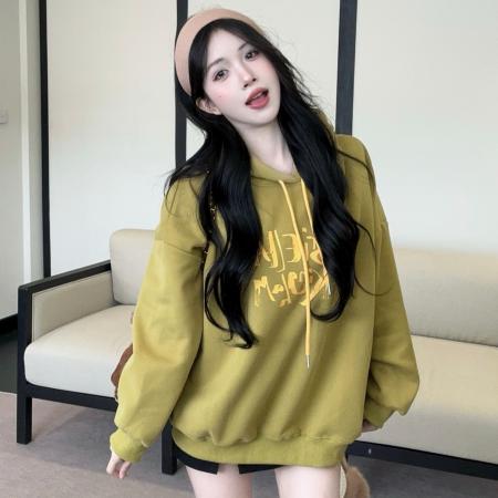 FA50146# 慵懒风oversize字母印花连帽卫衣宽松高级感中长款外套 服裝批發女裝批發服飾貨源