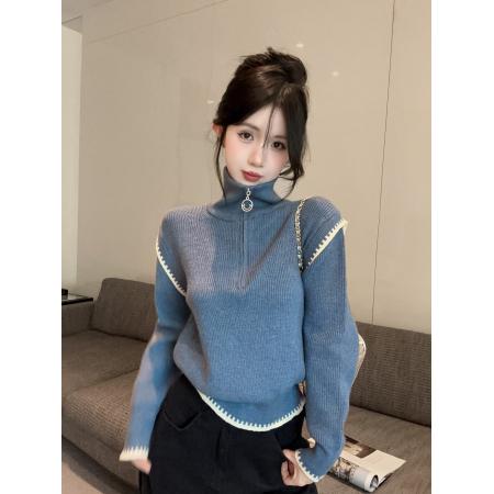 FA50148# 高级感半拉链高领立领毛衣外穿慵懒加厚内搭针织打底上衣 服裝批發女裝批發服飾貨源